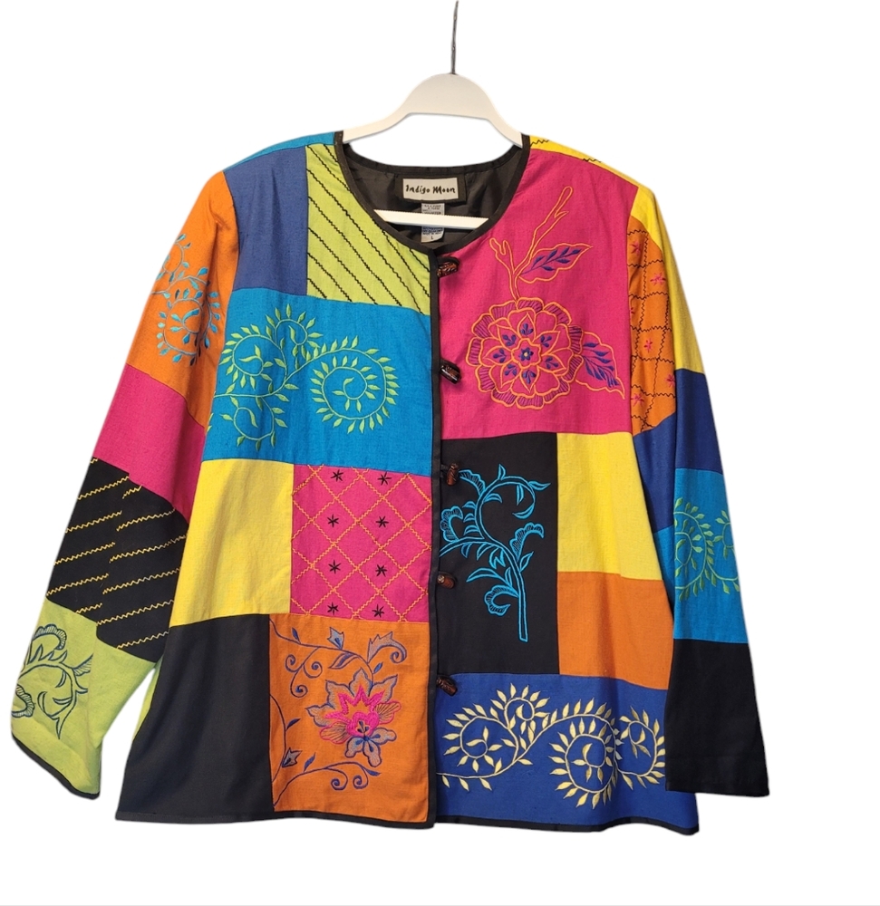 Indigo Moon Embroidered Patchwork Coat - image 1